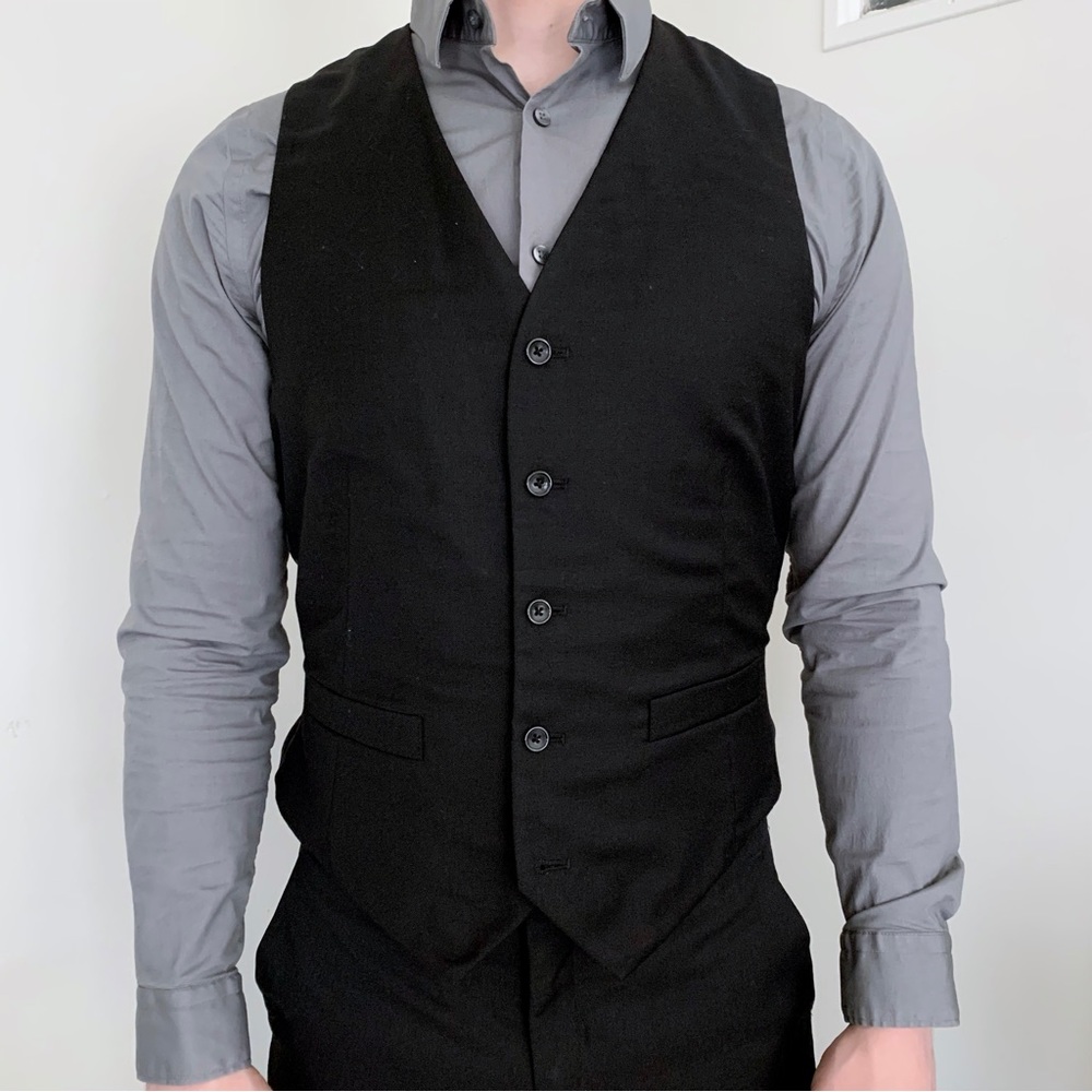 Black Dockers adjustable waistcoat 4 button wedding formal prom dance OS classic